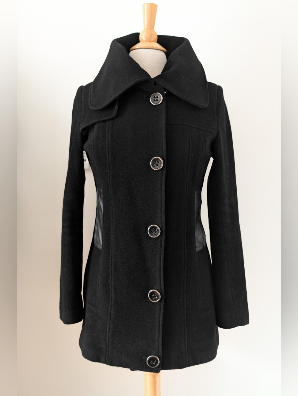 Groggy vintage Y2K fall/mid-season black wool fitted coat SMALL oversized collar
